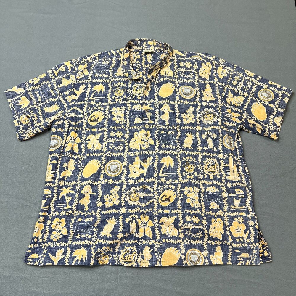 Vintage Ke Nui Hawaiian Shirt Men's 2XL Blue Yellow UC Berkeley Cal Golden Bears